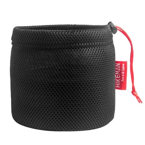 Pesoncarl Camping Pot Bag, Camping Cookware Mess Kit Bag, Kitchen Cutlery Organizer With Drawstring, Black Nylon Mesh Outdoor Cookware For Bbq Fishing 22x25cm