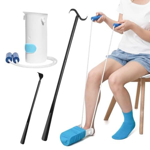 Fanwer Sock Assist &Dressing Pole – Easy to Use Sock Helper with Foam Handles, Improved Design vs. Three-Finger Stocking Slider – Assist for Elderly, Disabled, Pregnant & Diabetics(White)