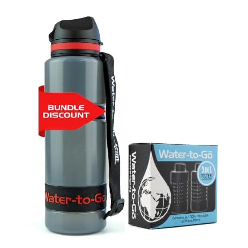 Water-to-Go Eco Active 750ml Water Purifier Bottle & Replacement Twin Pack Filter Discount Bundle-protects against viruses, bacteria, protozoa, cysts,& microplastics; Guaranteed Leakproof - (Red)