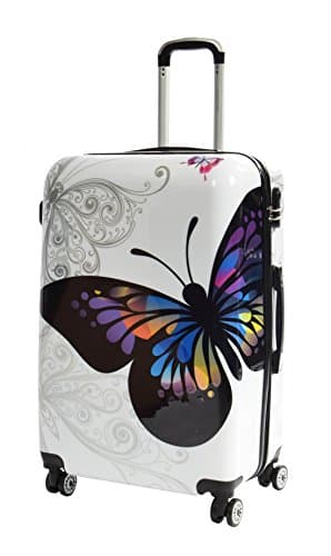 House Of Leather Butterfly Print Hard Shell Four Wheel Expandable Luggage Multicolour Suitcase Large Size