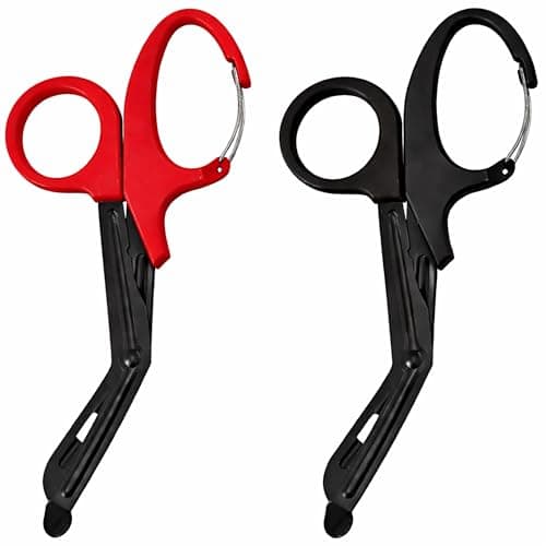 Stealth Black Coated First Aid Scissors, Stainless Steel Safety Scissors for Bandages, Gauze & Tape, Rounded Tip Emergency Scissors for First Aid Kit, Home, Travel & Workplace (Black & Red, 15cm)