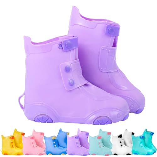 Rain Shoe Covers | Waterproof Shoe Covers for Kids Boys Girls | Reusable Galoshes Overshoes (Purple, x-Large)