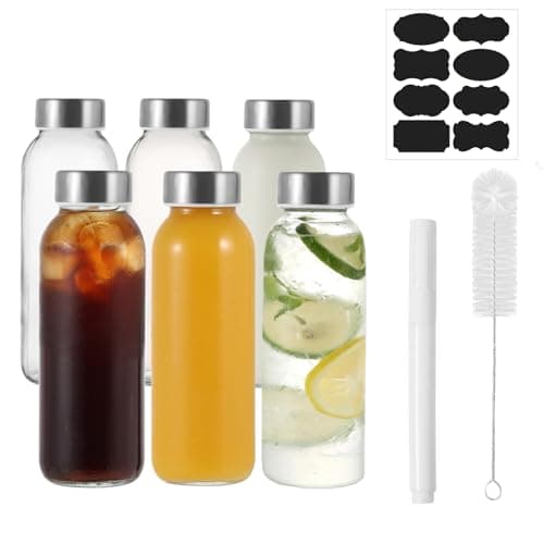 6 Pack 300ml Reusable Glass Water Bottle - Leak-Proof, Heat-Resistant
