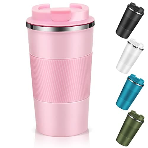 Dycietx Travel Mug with Leakproof Lid,Insulated Reusable Coffee for Hot&Cold Drinks/Tea,Portable Stainless Steel Thermal Takeaway Cup Car/Outdoor/Picnic/ Office/School (510ml Pink) (CM03RD)