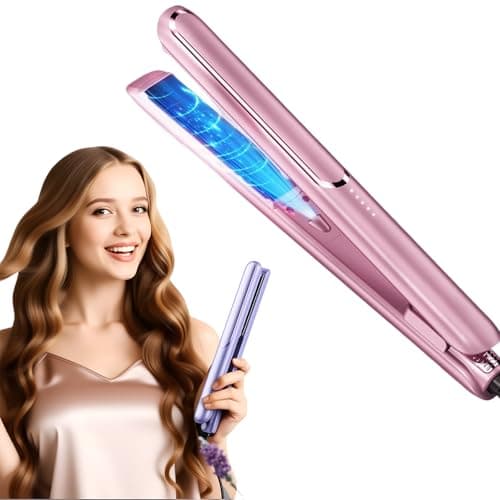 Portable Hair straighteners for Women, 2 in 1 Travel Straightener and Curler, Ultra-Fast 10 Second Heat Up, Digital Control with 5 Settings from 150-230°C, Hair Styling appliances (Rose Gold)