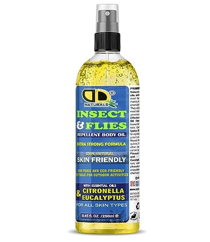 DD Teck Skin Friendly Insect & Mosquito Repellent Body Oil – Natural Citronella & Eucalyptus Essential Oil Formula, Long Lasting Outdoor Protection for Travel & Camping (250ML Spray)