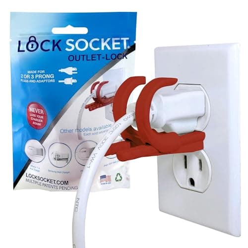 Lock Socket Adjustable Outlet Lock RED- Anti Theft Child-Safe Outlet Lock to Secure 2 or 3 Pronged Plugs & Adaptors. Secure Lock for Most Cords, Includes Security Screw & Allen Wrench. Made in USA