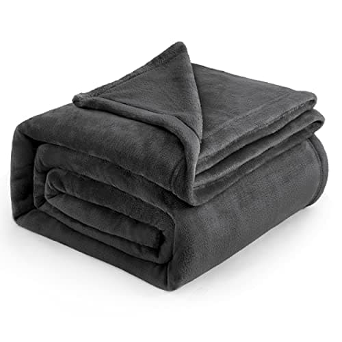 Bedsure Fleece Throw Blanket for Bed - Flannel Throw, Dark Grey, 220x240 cm