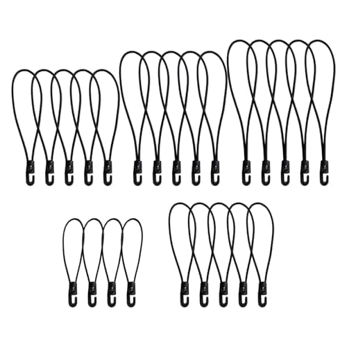 25pcs Bungee Cords with Hooks, 10 Inch Small Elastic Bungee Ropes Short Tarpaulin Hooks for Luggage, Camping, Tent and Outdoor Fixing, 5 Different Sizes (Black)
