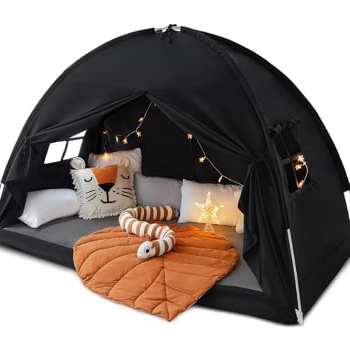 Full Size Bed Canopy Bed Tents Dream Tent on Bed Privacy Space Blackout Sleeping Tents Indoor Breathable Portable Cottage Drafty Room Floor Bed Tents (Large Black)