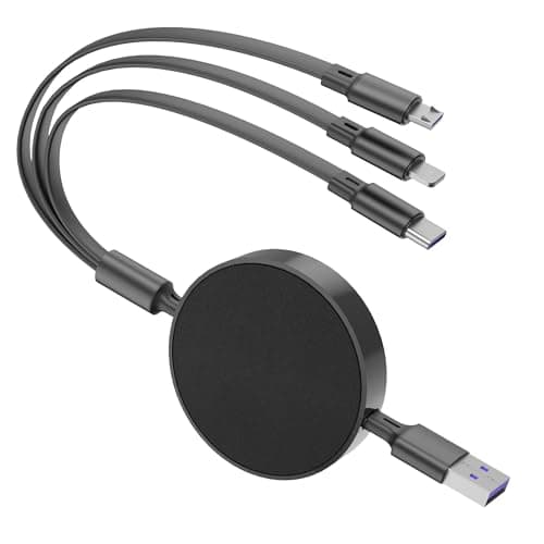 Qreninv 66W Multi Charger Cable 3 in 1 Fast Charging, 6A Retractable Charging Cable with Micro USB Type C Phone Port for 16 Pro, 16 Plus, MacBook, Pad, Galaxy, Black