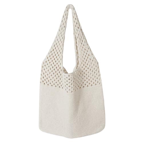 Adiwo Knitted Handbags for Women, Retro Hollow Tote Bag, Mesh Beach Bag, Crochet Beach Bag, Holiday Bags for Women, Bohemian Style for Holiday, Daily Work, Shopping, Travel (Beige)