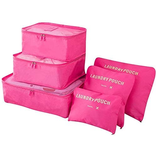 Vicloon Luggage Organizer, Travel Organizers, Suitcase Organizer Include Travel Packing Cubes and Compression Bags, Pink Red, Grande