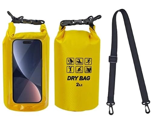 Plliocse 2L Waterproof Dry Bag 2 in 1 Cell Phone Dry Bags Waterproof with Long Adjustable Shoulder Strap Included for Hiking, Swimming, Camping, Boating, Fishing, Rafting (Yellow)