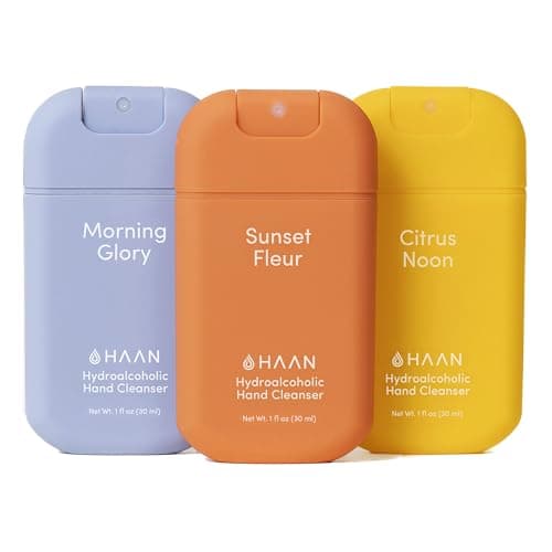 HAAN Hydrating Hand Cleansing Spray with Aloe Vera (Pack of 3) – Clean Your Hands - 1 of Each Scent: Sunset Fleur, Morning Glory, Citrus Noon