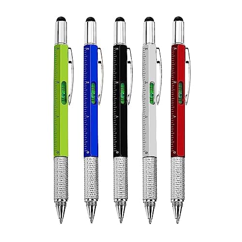 Playcrate 6 in 1 Multi Tool Ballpoint Pen 5 Pack Stocking Filler Gift Pen for Men Stocking Filler- Screwdriver Pen Ruler Stylus Spirit Level