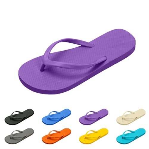 Women's Flip Flops Clearance UK Shower Flat Sandals Suitable for Summer Bathroom Beach Slippers Rubber Soft Slip On Shoes Fashion Lightweight All Day Walking Casual Sandals Size 6.5 Purple