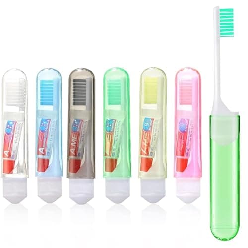 Portable Travel Toothbrush Set,6PCS Adult Foldable Toothbrush with Mini Toothpaste Children Travel Toiletries Soft Bristles Individually Packaged Trip Size Toothpaste Kit for Trip Camping Hotels