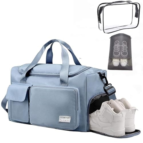 Sports Gym Bag Duffle Bag with Shoes Compartment & Wet Pocket,Weekend Travel Bag Overnight Bag for Women and Men Lightweight Holdall Hospital Overnight Bag - Weekend Bags, Hand Luggage Bag (Blue)