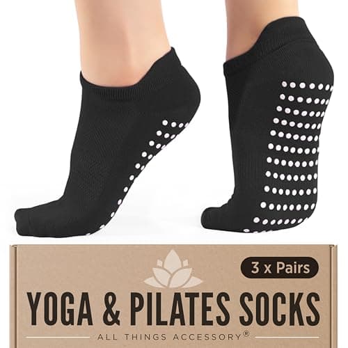 3 Pairs Pilates Grip Socks for Women, Non Slip Yoga Socks, UK 4-8