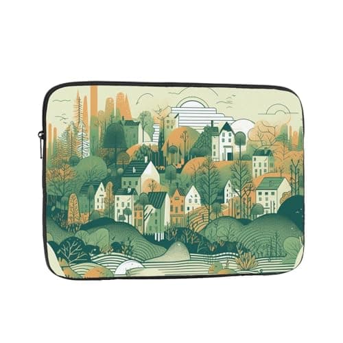 Laptop Sleeve Case 13 inch, Shockproof Protective Laptop Cover Illustration of Small City Briefcase Portable Carrying Computer Bag