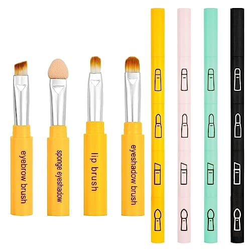 4 Pack 4 In 1 Travel Makeup Brush Multi -purpose Retractable Angled Eyeshadow Sponge Lip Brush Cosmetic Face Beauty Tools for Foundation Concealer Eyeshadow