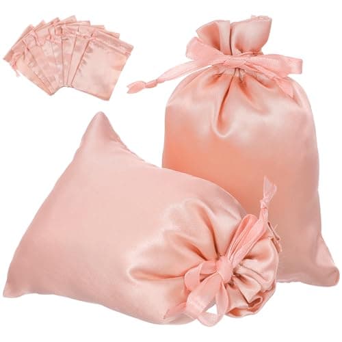 10 Pack Pink Satin Wig Storage Bags with Drawstring for Travel Halloween