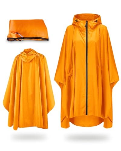 Snowalva Poncho Waterproof Adult 2024 Newly Upgraded Fabric Zipper Lightweight Reusable Rain Poncho Adult Waterproof Traveling Festival Poncho Waterproof Adult for Outdoor Camping Cycling Orange