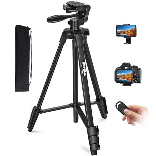 GRIFEMA Phone Tripod Stand, 55 Inch Lightweight Aluminum Camera Tripod, Black