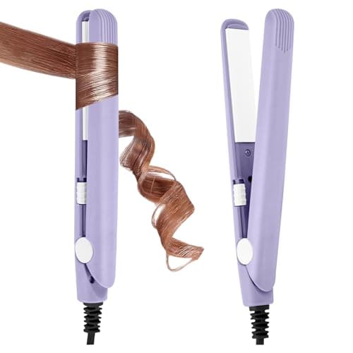 LOPHE Mini Ceramic Plate Hair Straightener, 10s Fast Heating Flat Irons Curling Iron Hair Portable Travel Curling Wand Upgraded Dual-use Hair Curler for Short and All-Hair Types (Purple)
