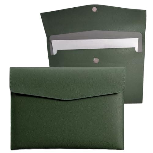 YSDINK PU Leather A4 Document File Folder, Portable and Waterproof File Organizer with Magnetic Snap Closure, Envelope Storage Bag for Office, Home, School, Travel and Business Use (Dark Green)