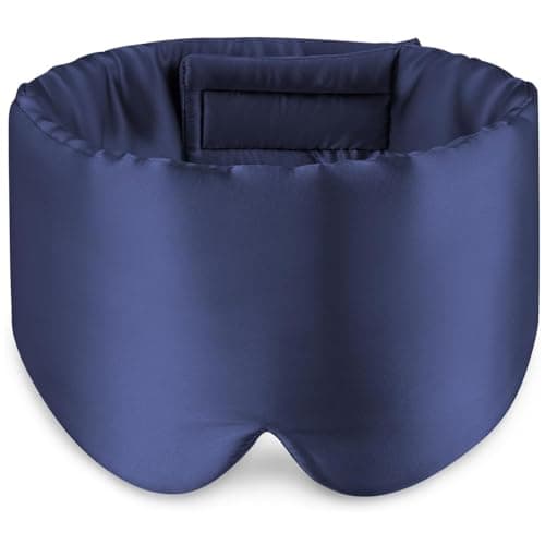 Topnma Silk Sleep Mask, Large Blackout Nose-Wing for Side Sleeper - Navy