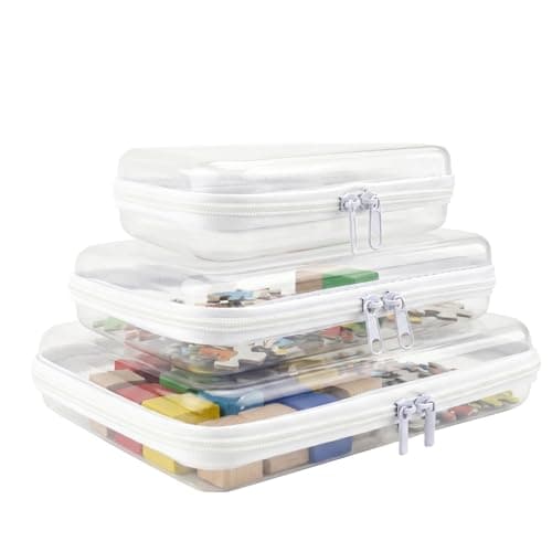 3PCS Clear Hard Shell Zipper Cases Transparent Toiletry Toys Bags Waterproof Cosmetic Toiletry Bag Portable Travel Organizer for Travel Makeup Tools Toy Storage Bin, Puzzles (White)