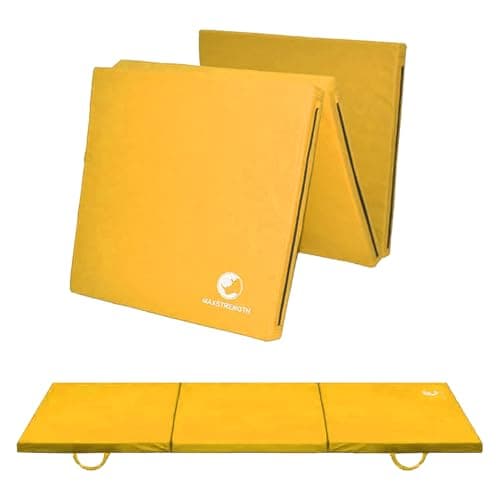 MAXSTRENGTH Tri Folding Mat 2" Thick Foam Exercise Gym Fitness 6ft X 2ft Multi Purpose Camping Gymnastics Pilates Physio Mats (Yellow)