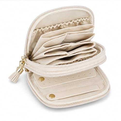 Beige Travel Jewellery Box Organiser Bag, Portable Jewelry Storage Pouch