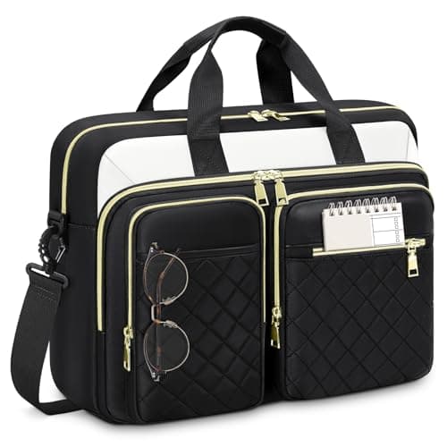RAINSMORE Laptop Bag for Women 17.3 inch Laptop Briefcase Large Laptop Case Work Computer Bag Messenger Bag for Women Business Office Travel College Black&Beige