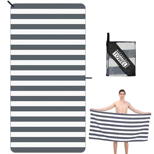 DDUP Microfibre Beach Towel, 160x80cm Extra Large Sand Free Beach Towels for Adults,Soft and Lightweight Travel Towel,Double Sided Quick Dry Super Absorbent with Mesh Bag for Swimming Yoga Gym(Blue)