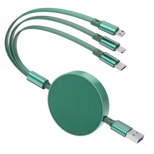 66W Multi Charger Cable 3 in 1 Fast Charging, 6A Retractable Charging Cable with Micro USB Type C Phone Port for 16 Pro, 16 Plus, MacBook, Pad, Galaxy, Green