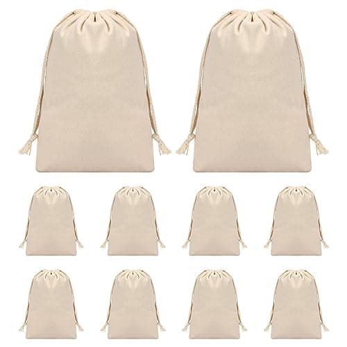 Daelesr 10 Pack Cotton Muslin Drawstring Bags, Linen Canvas Storage Bag 20 * 30cm Cotton Shopping Bags Plain for Clothes Bread Candy Cooking Gift DIY Reusable