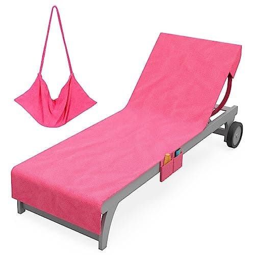 Vinsani Sun Lounger Beach Towel with Pockets, Soft & Quick Dry, Pink