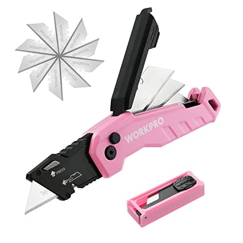 WORKPRO Folding Utility Knife, Aluminium Box Cutter, Pink
