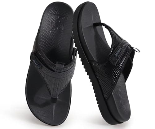 KuaiLu Womens Orthopedic Flip Flops Comfort Cushion Arch Support Sandals Summer Flat Lightweight Beach Pool Walking Sandles Trendy Outfit Adjustable Ladies Plantar Fasciitis Slides Black 8