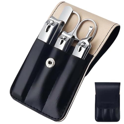 6PCS Nail Clippers Set, Manicure Set Men, Stainless Steel Nail Clippers Kit with Leather Case, Professional Nails Care Grooming Kit for Men & Women, Ideal Gift for Mom Dad (Dark Black)
