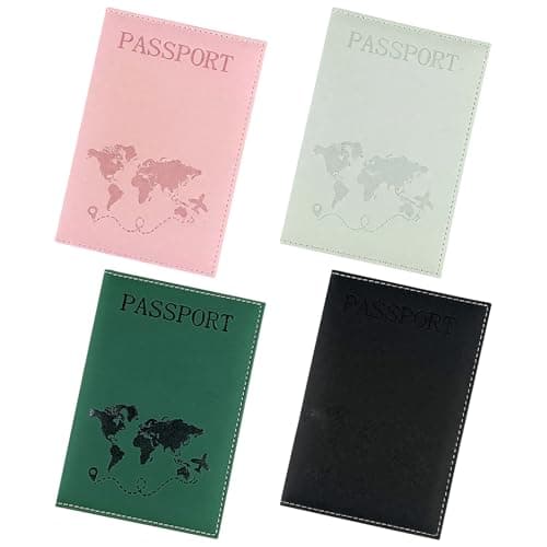 SJDOFU PU Leather Passport Cover, 4PCS Passport Holder, Passport Wallet Cover Case for Passport Ticket Card Boarding Passes Credit Card Business Cards