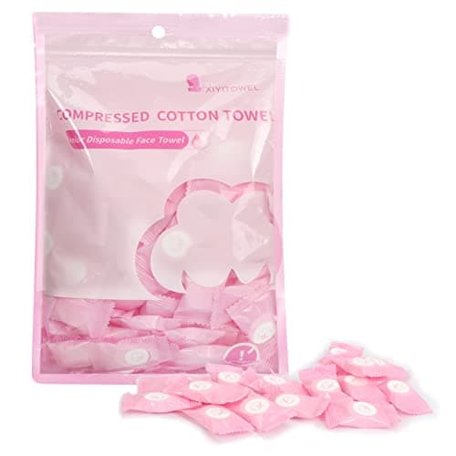 Classycoo Compressed Towel, 100 PCS Disposable Face Wipes, portable Tablets Cotton Tissue for Travel, Camping, Hiking, Sport, Beauty Salon, Home Hand Cleaning and Outdoor Activities, Pink