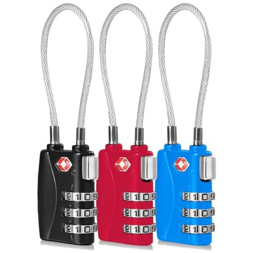 CFMOUR Suitcase Locks, 3-Dial TSA Approved Luggage Lock with Flexible Cable