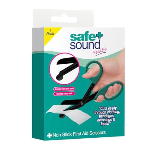 Safe & Sound Non-Stick First Aid Scissors – Stainless Steel Blades – Cuts Bandages, Dressings, Clothing & Tape