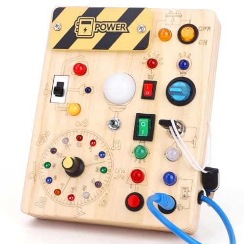 Montessori Busy Board for toddlers for 1 year old Activity Board Wooden Toy With 10 Switches and 23 LED Lights Sensory Board Motor Skills Toy for Babies and Children from 2 3 4 years Boys and Girls