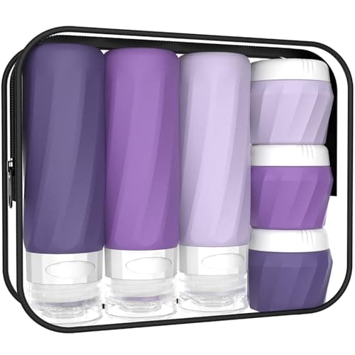 6Pcs Travel Bottles for Toiletries, TSA Approved Travel Size Toiletries Containers Set, BPA-FREE Silicone Leak Proof Refillable Bottles and Jars, Women & Men Airplane Cruise Essentials Kit (PURPLE)