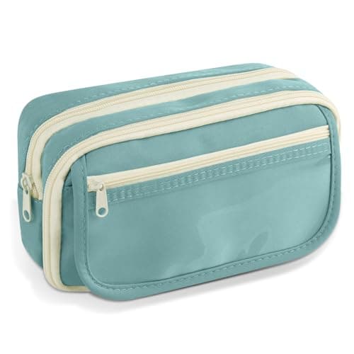 TIECHI Large Capacity Pencil Case, Clear Pencil Case with Compartments, Oxford Fabric Stationery Set for Girls Boys, Cute Pencil Cases for School Supplies, Back to School Stationery Supplies (Blue)